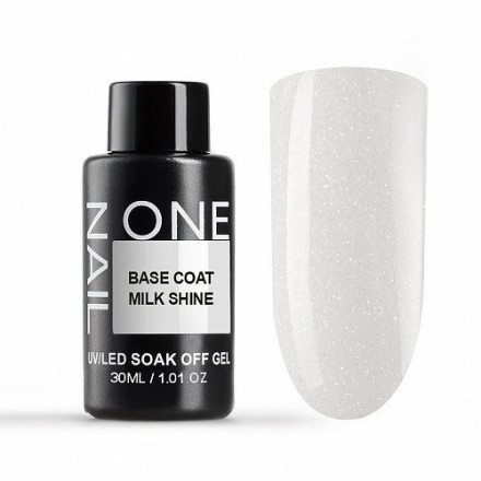 ONE NAIL   База камуфлирующая эластичная с шиммером  (легкие в снятии)  Base   MILK SHINE  (бутылка)   30мл